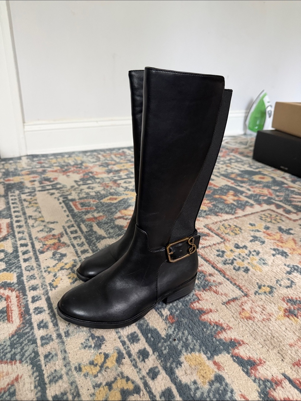 Black Leather Knee-High Riding Boots